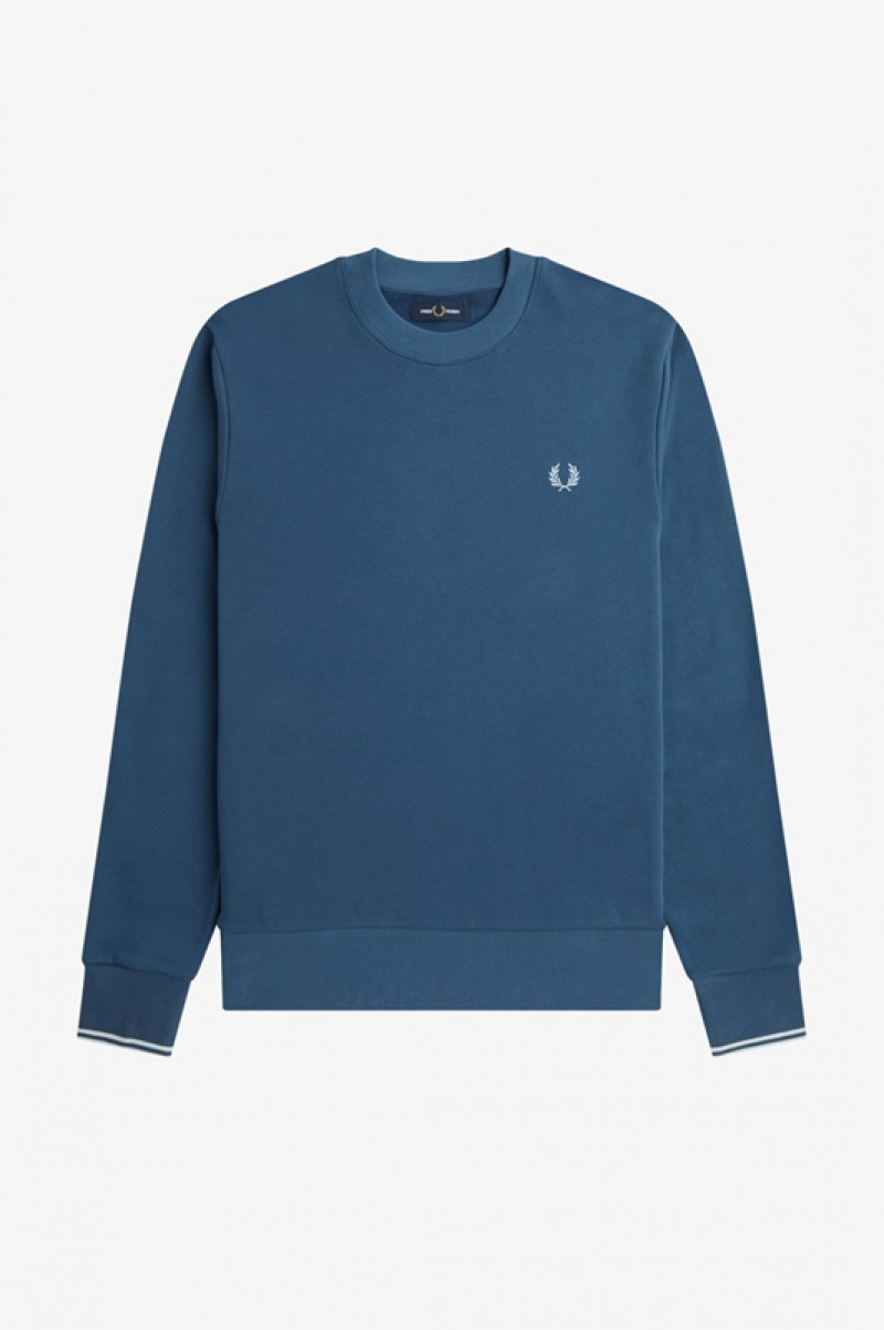 Fred Perry Crew Neck Men's Sweatshirts Blue | QDB-506319