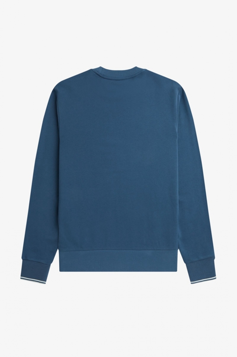 Fred Perry Crew Neck Men's Sweatshirts Blue | QDB-506319