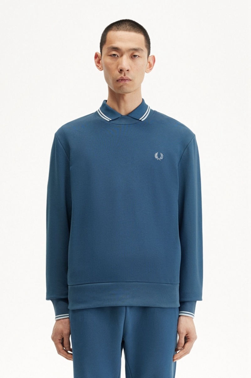 Fred Perry Crew Neck Men\'s Sweatshirts Blue | QDB-506319