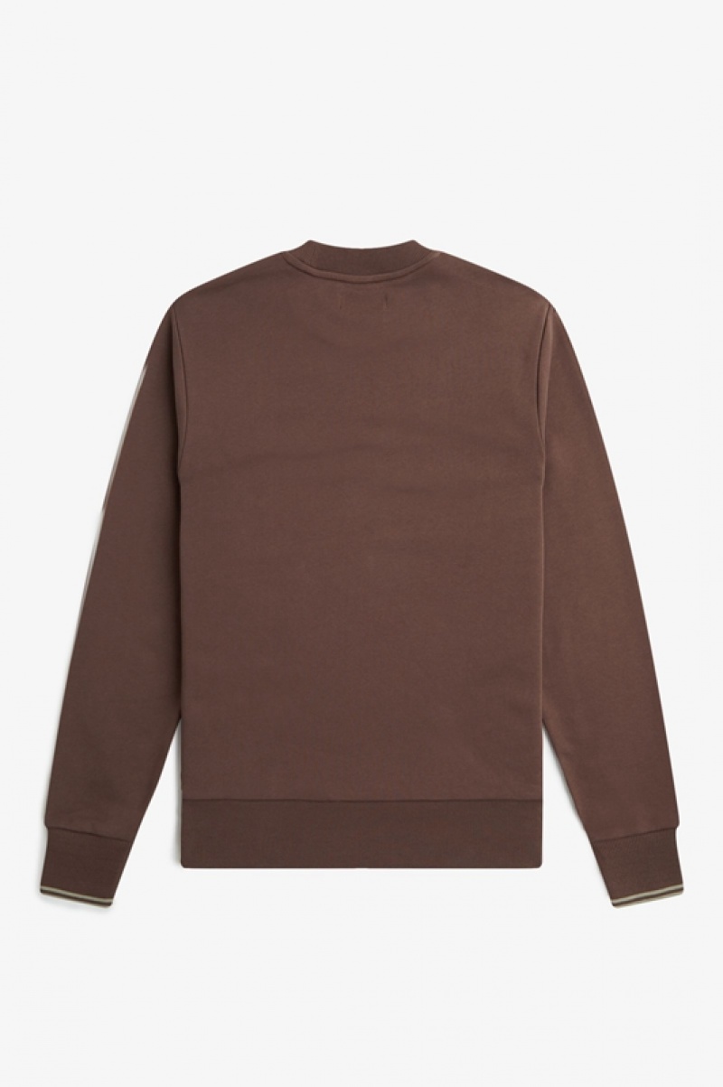 Fred Perry Crew Neck Men's Sweatshirts Chocolate | YRI-983245