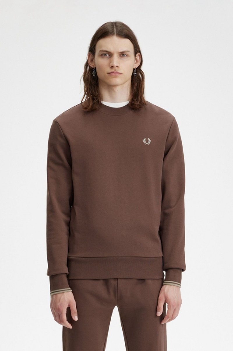 Fred Perry Crew Neck Men\'s Sweatshirts Chocolate | YRI-983245