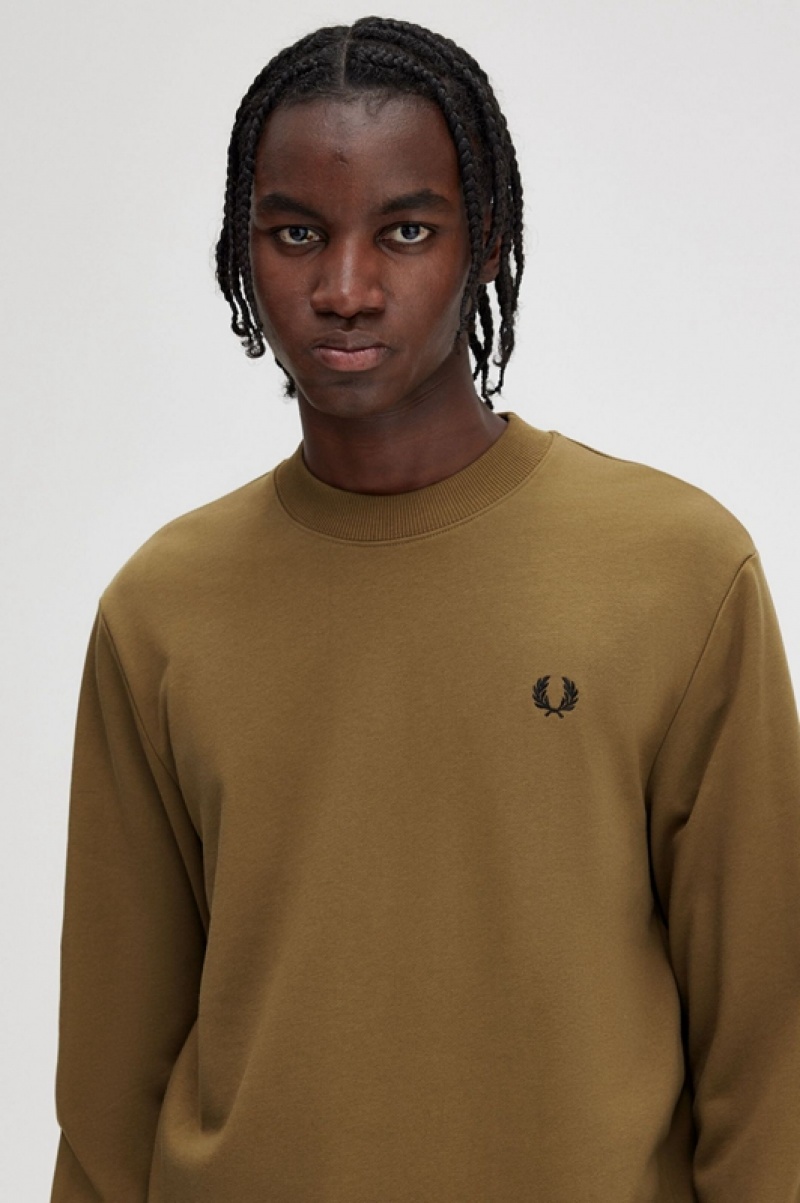 Fred Perry Crew Neck Men's Sweatshirts Dark Yellow | WZJ-504261