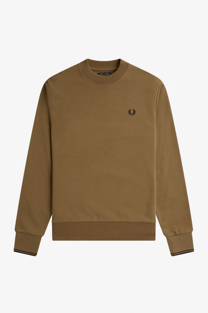 Fred Perry Crew Neck Men's Sweatshirts Dark Yellow | WZJ-504261