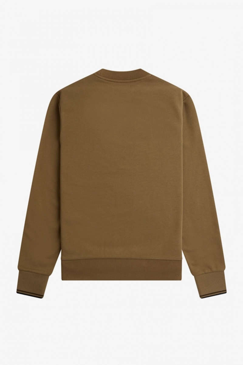 Fred Perry Crew Neck Men's Sweatshirts Dark Yellow | WZJ-504261