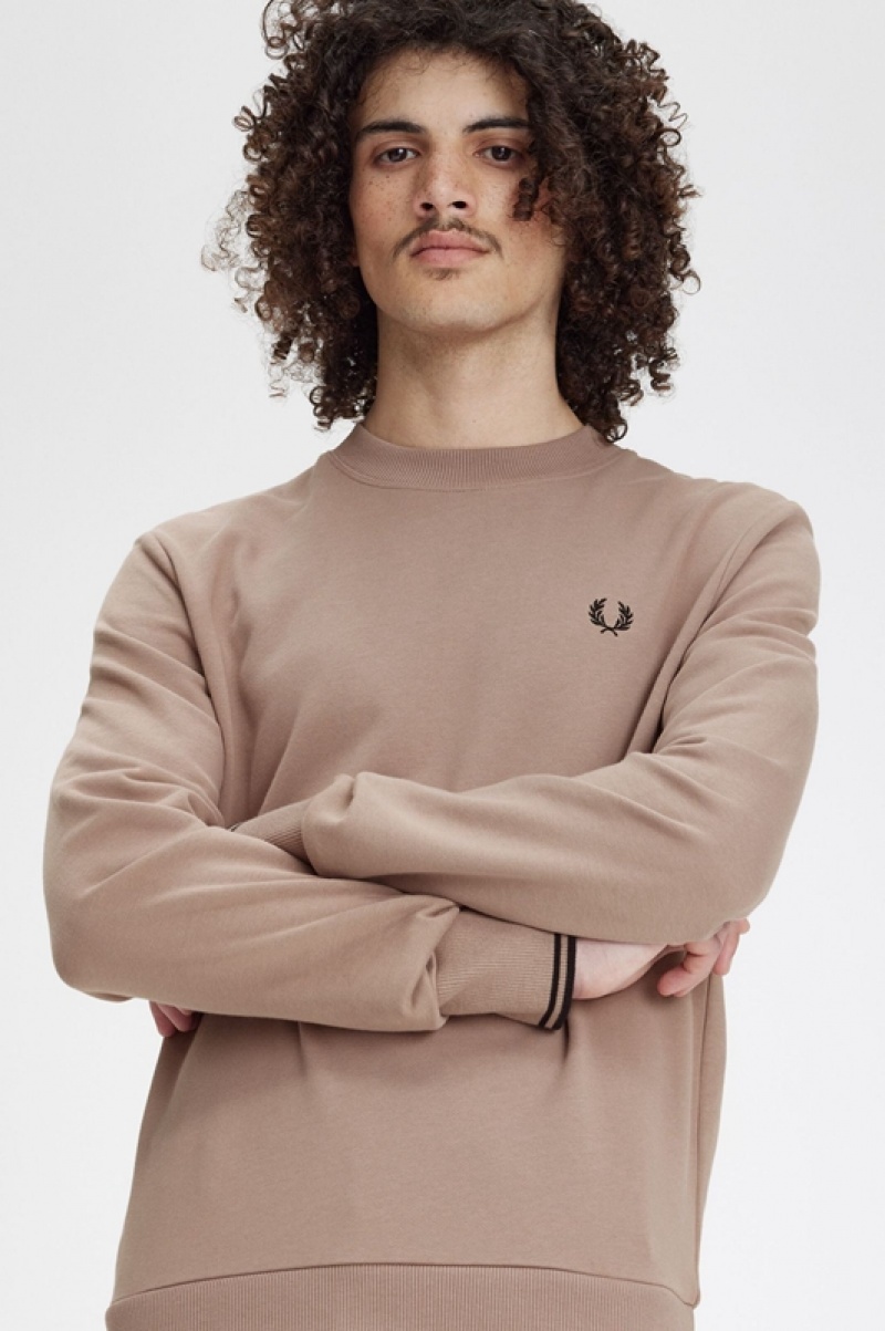 Fred Perry Crew Neck Men's Sweatshirts Dark Pink | OHS-407538