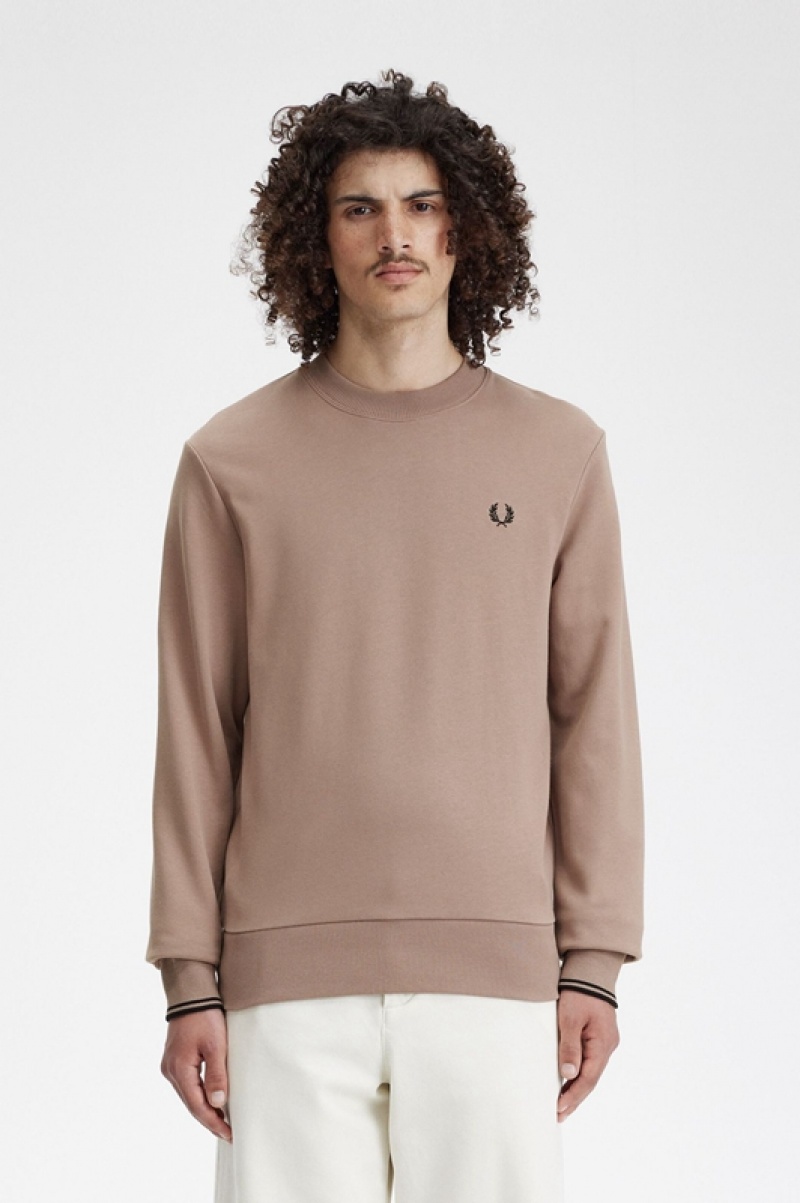 Fred Perry Crew Neck Men\'s Sweatshirts Dark Pink | OHS-407538