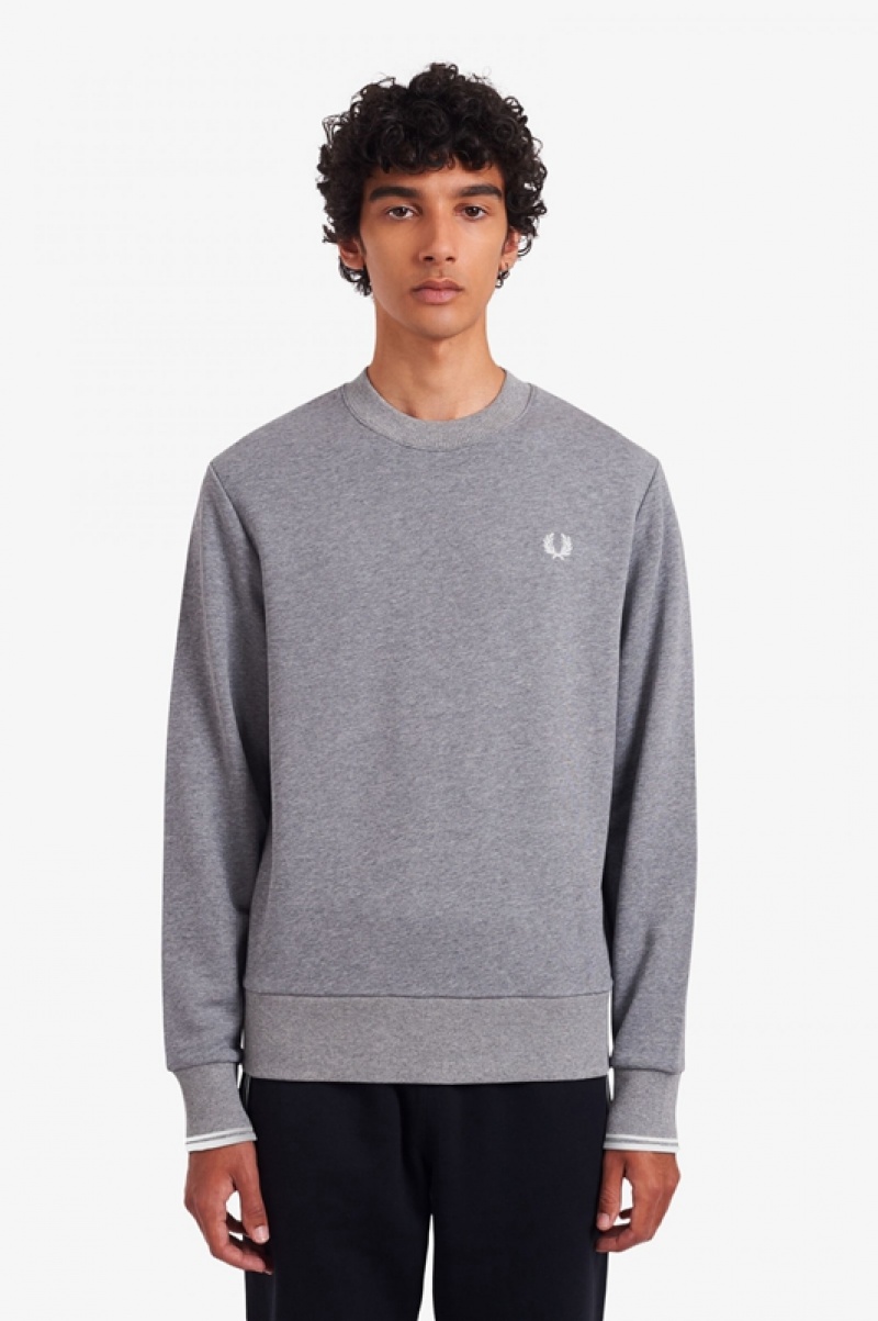 Fred Perry Crew Neck Men\'s Sweatshirts Grey | GVE-965302