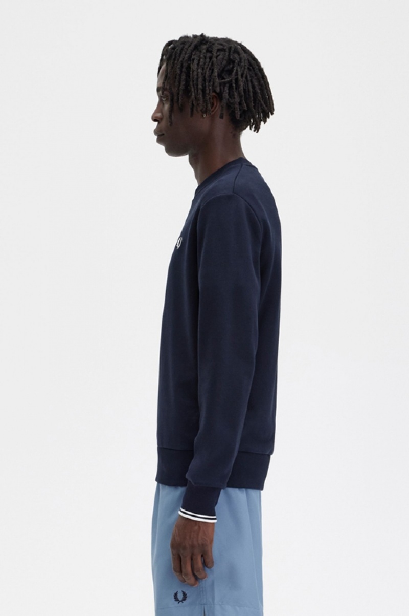 Fred Perry Crew Neck Men's Sweatshirts Navy | YSG-610947