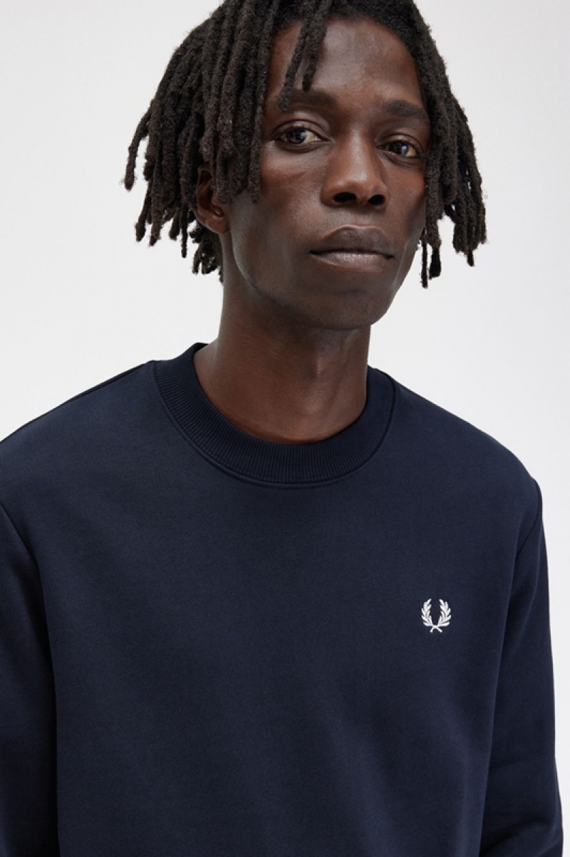 Fred Perry Crew Neck Men's Sweatshirts Navy | YSG-610947