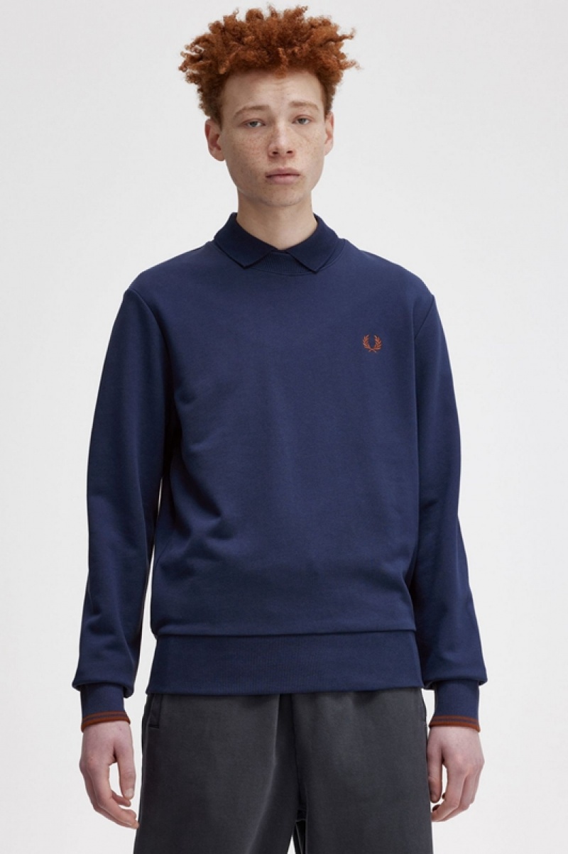 Fred Perry Crew Neck Men's Sweatshirts Navy | UCX-043651