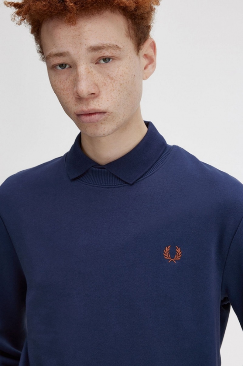 Fred Perry Crew Neck Men's Sweatshirts Navy | UCX-043651