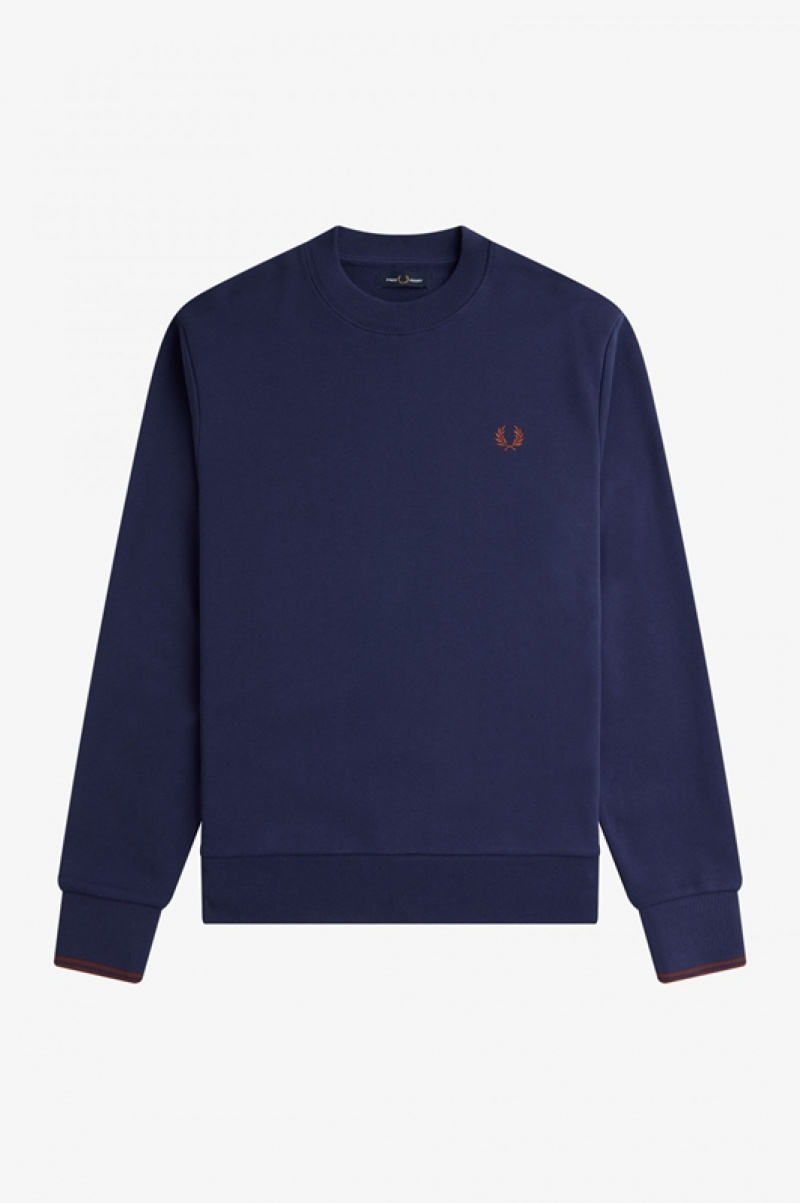 Fred Perry Crew Neck Men's Sweatshirts Navy | UCX-043651