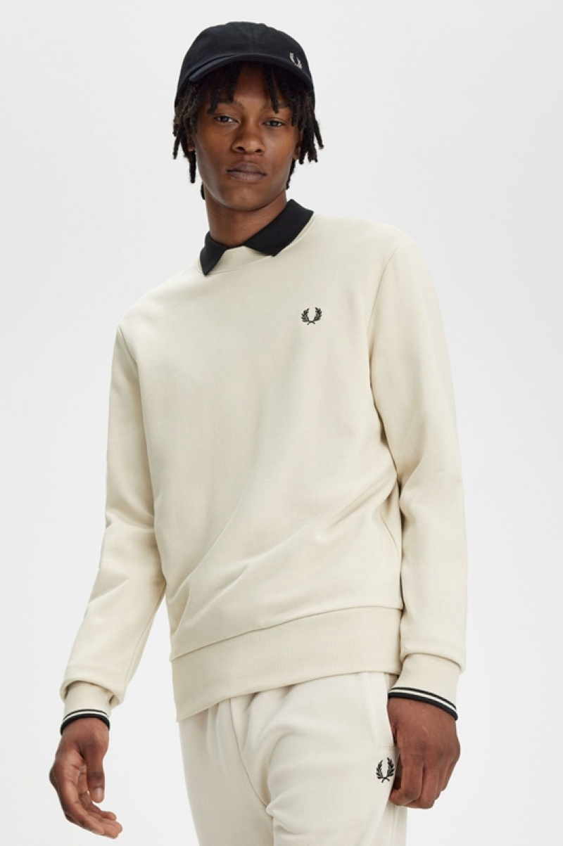 Fred Perry Crew Neck Men's Sweatshirts White | EVD-659201