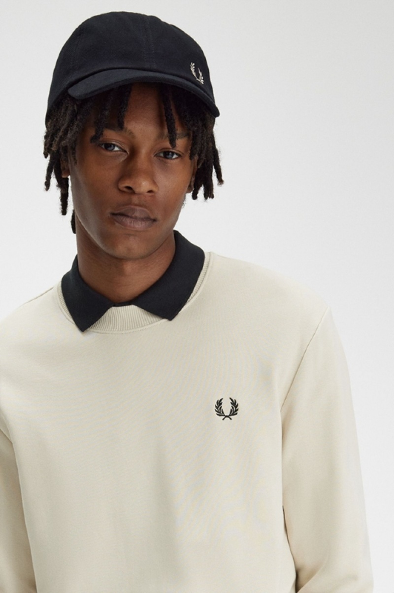 Fred Perry Crew Neck Men's Sweatshirts White | EVD-659201