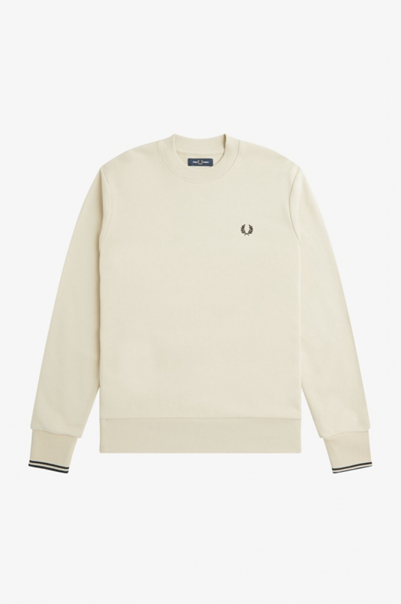 Fred Perry Crew Neck Men's Sweatshirts White | EVD-659201