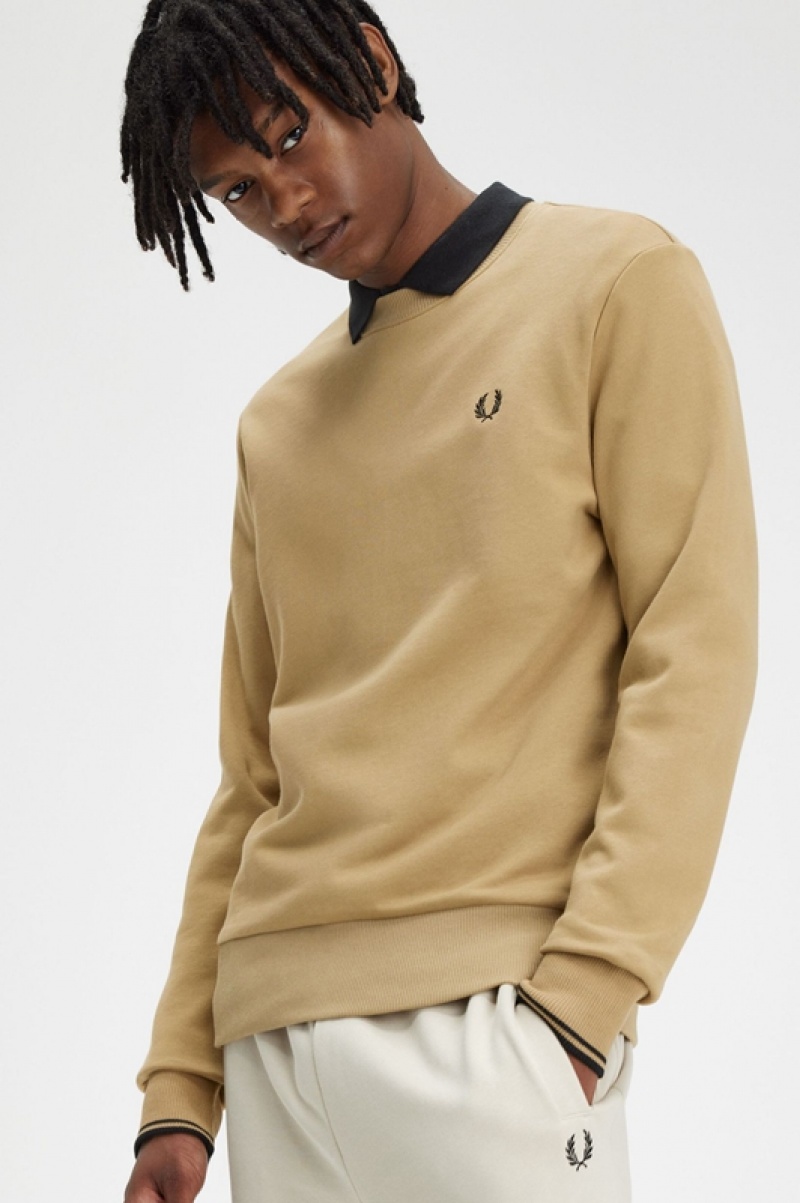 Fred Perry Crew Neck Men's Sweatshirts Yellow | REN-452896