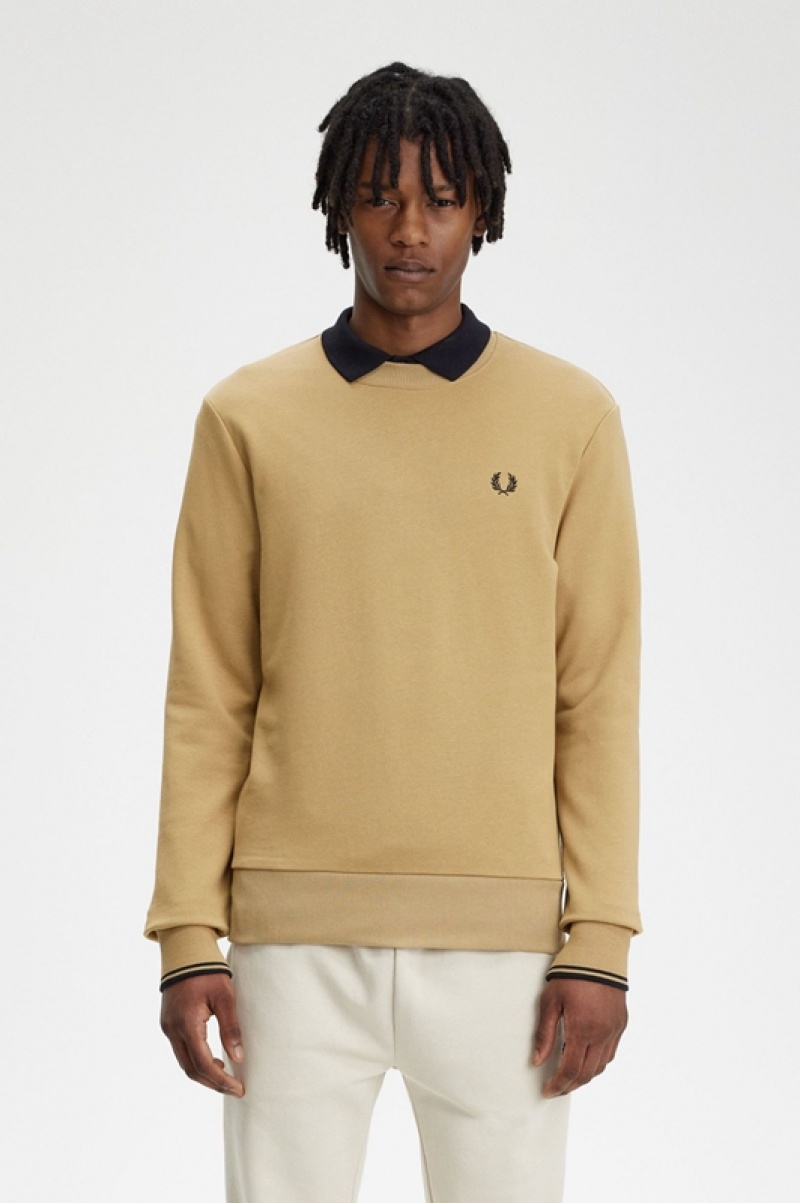 Fred Perry Crew Neck Men\'s Sweatshirts Yellow | REN-452896