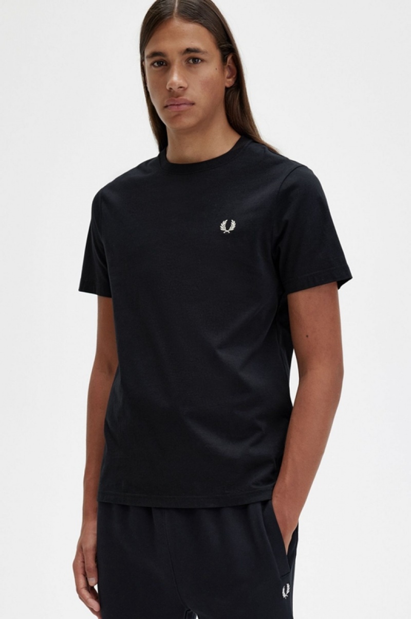 Fred Perry Crew Neck Men's T Shirts Black | JLT-058473