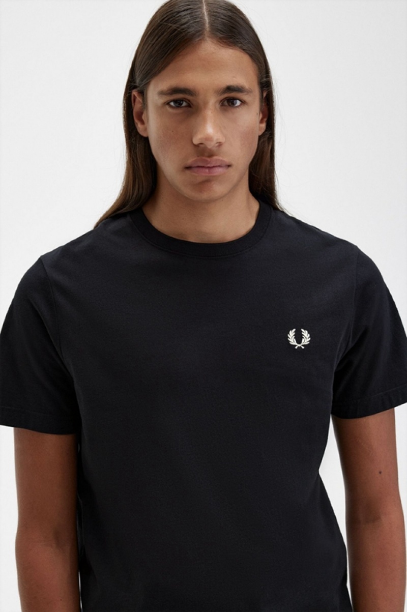 Fred Perry Crew Neck Men's T Shirts Black | JLT-058473