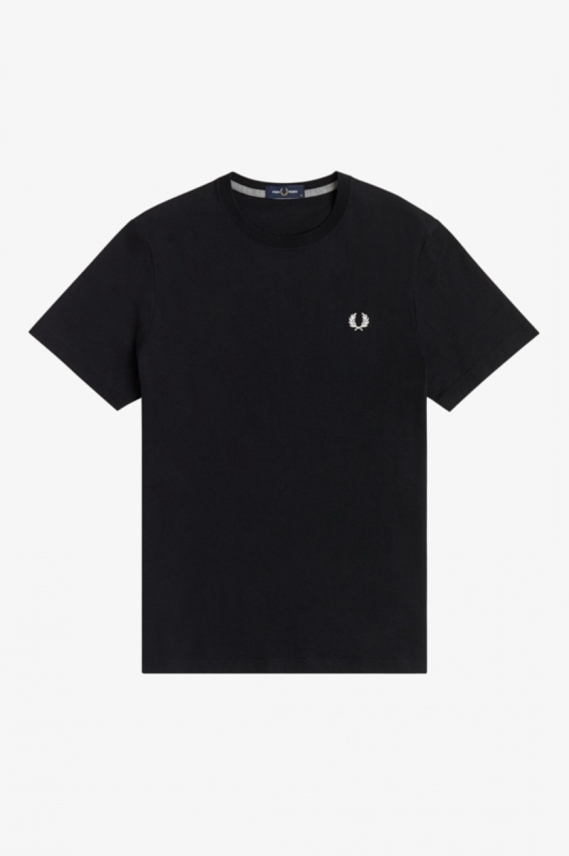 Fred Perry Crew Neck Men's T Shirts Black | JLT-058473