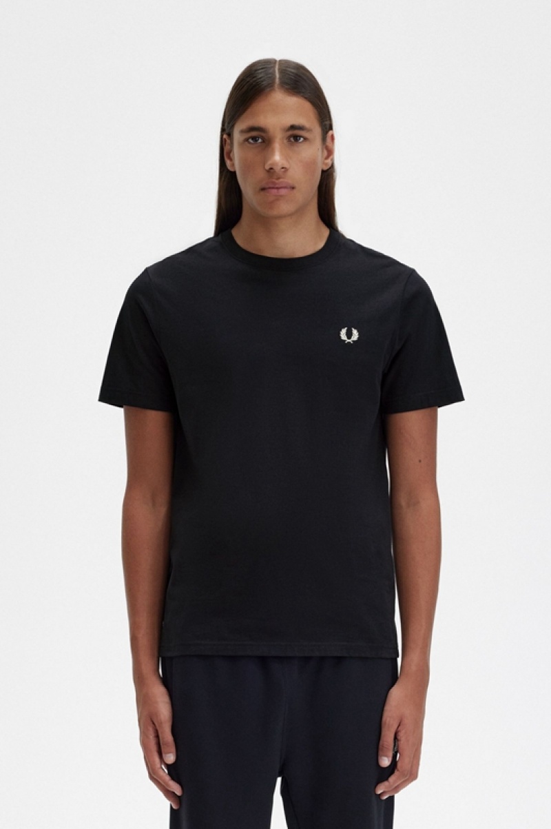 Fred Perry Crew Neck Men\'s T Shirts Black | JLT-058473