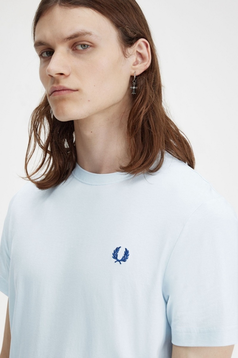 Fred Perry Crew Neck Men's T Shirts Blue | HPV-834159