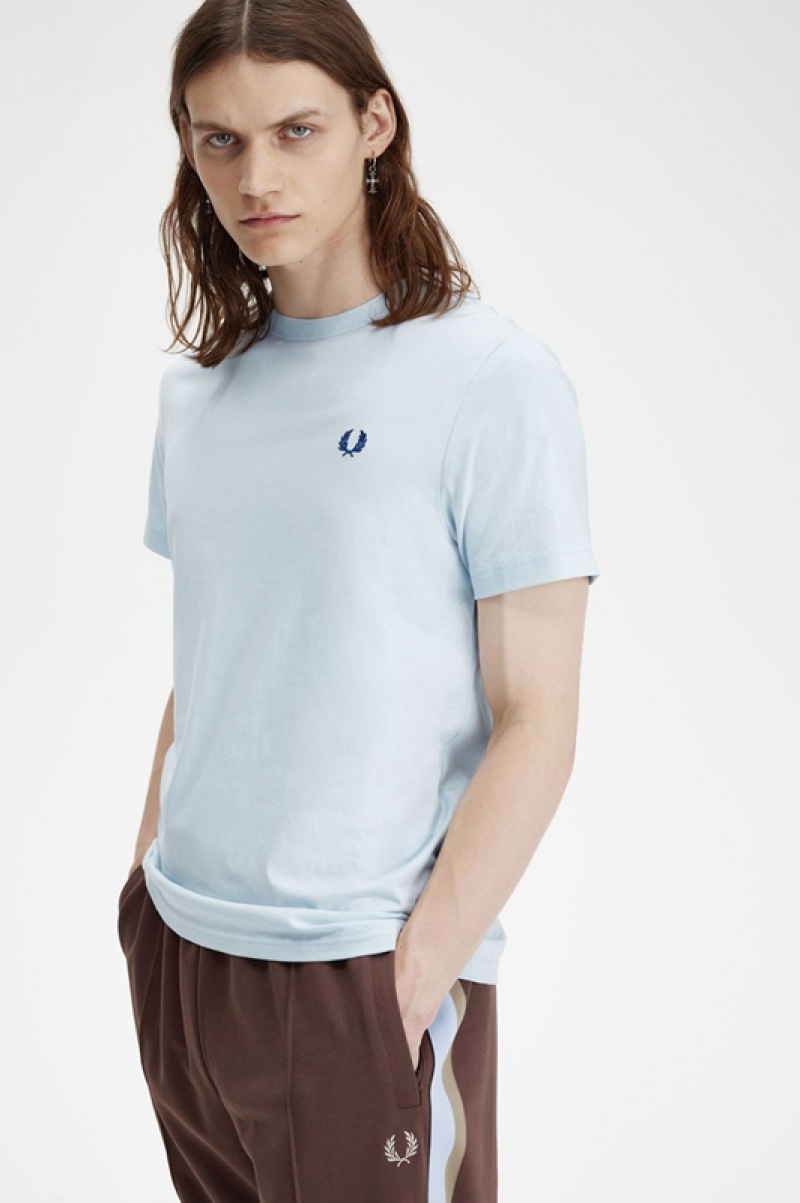 Fred Perry Crew Neck Men's T Shirts Blue | HPV-834159