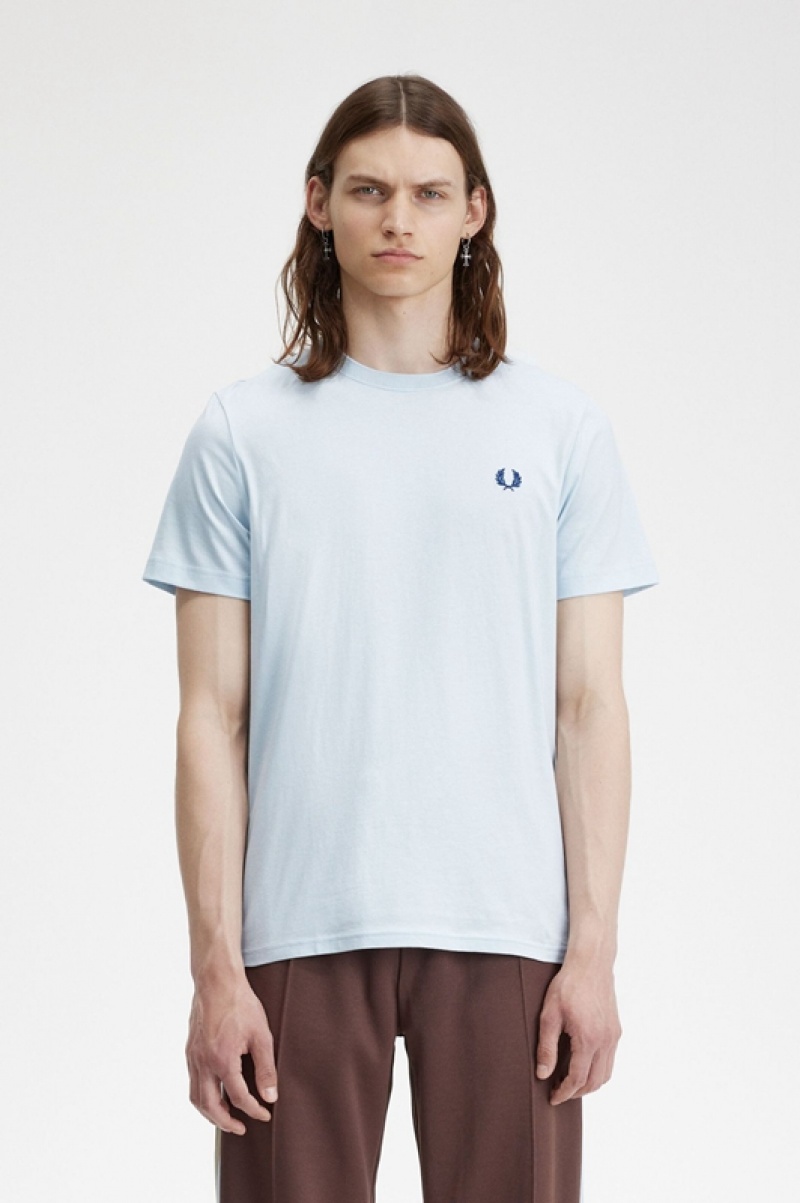 Fred Perry Crew Neck Men\'s T Shirts Blue | HPV-834159