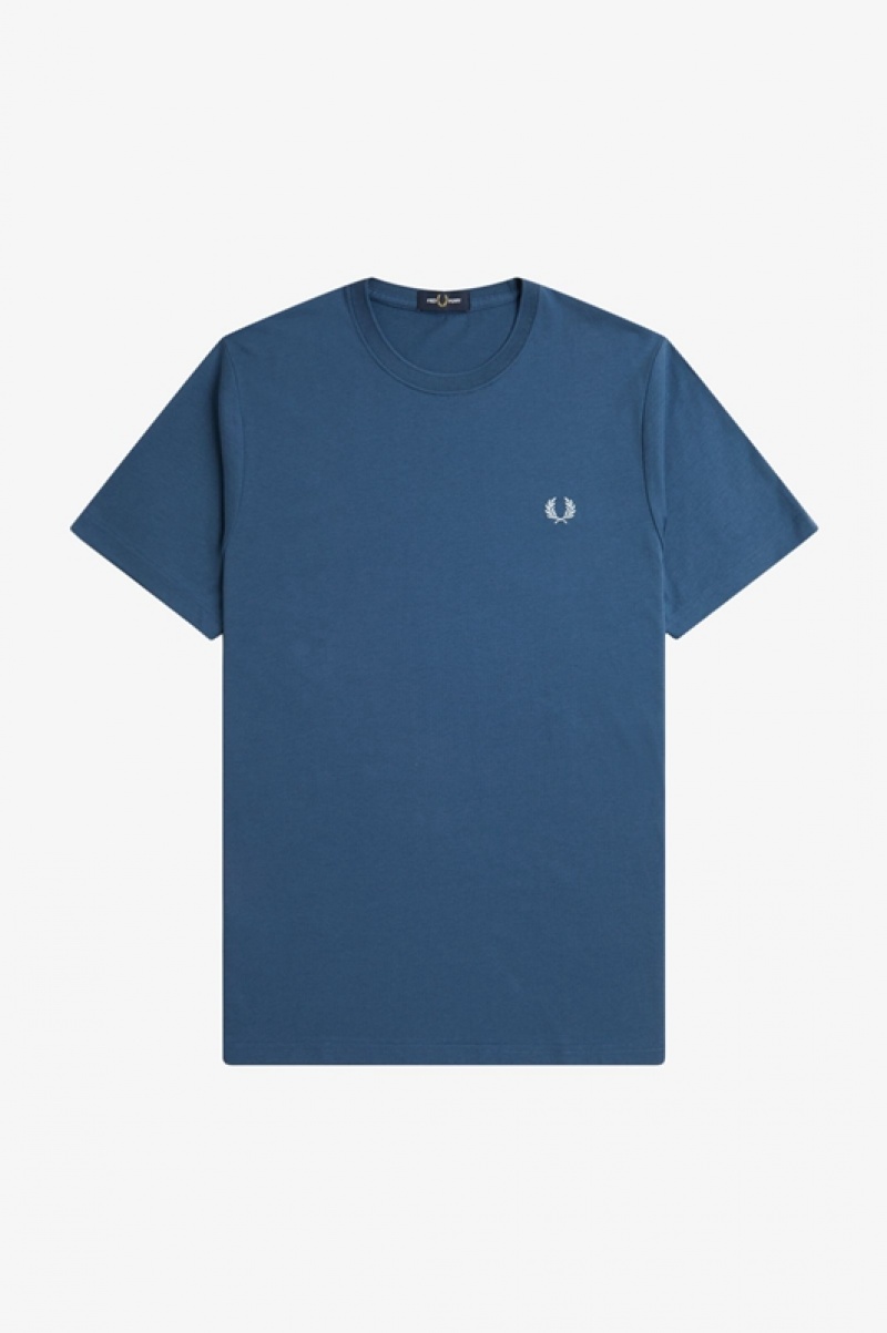 Fred Perry Crew Neck Men's T Shirts Blue | PQN-862954