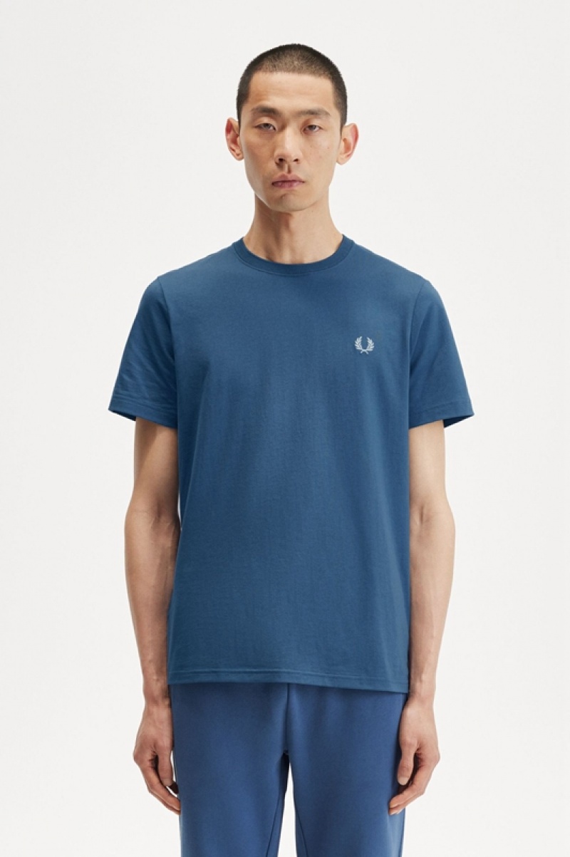 Fred Perry Crew Neck Men\'s T Shirts Blue | PQN-862954