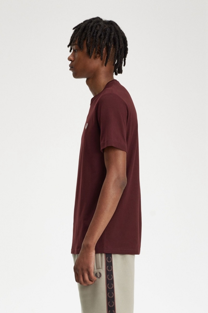 Fred Perry Crew Neck Men's T Shirts Burgundy | RQG-284195