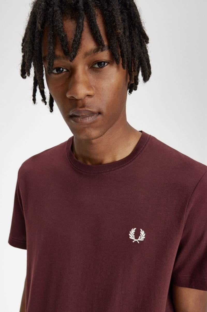 Fred Perry Crew Neck Men's T Shirts Burgundy | RQG-284195