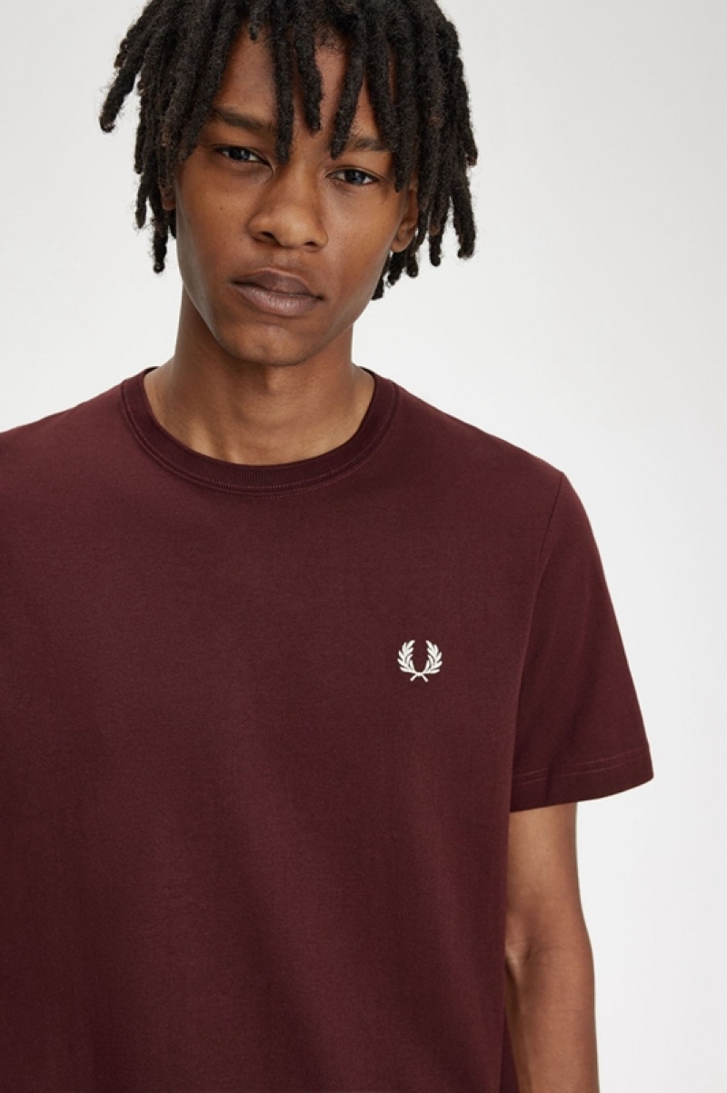 Fred Perry Crew Neck Men's T Shirts Burgundy | RQG-284195