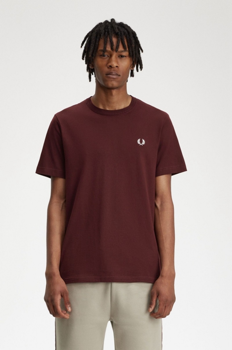 Fred Perry Crew Neck Men\'s T Shirts Burgundy | RQG-284195