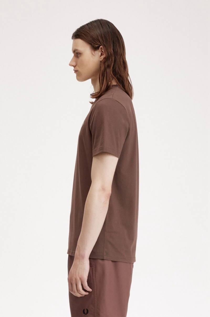 Fred Perry Crew Neck Men's T Shirts Chocolate | DMP-439617