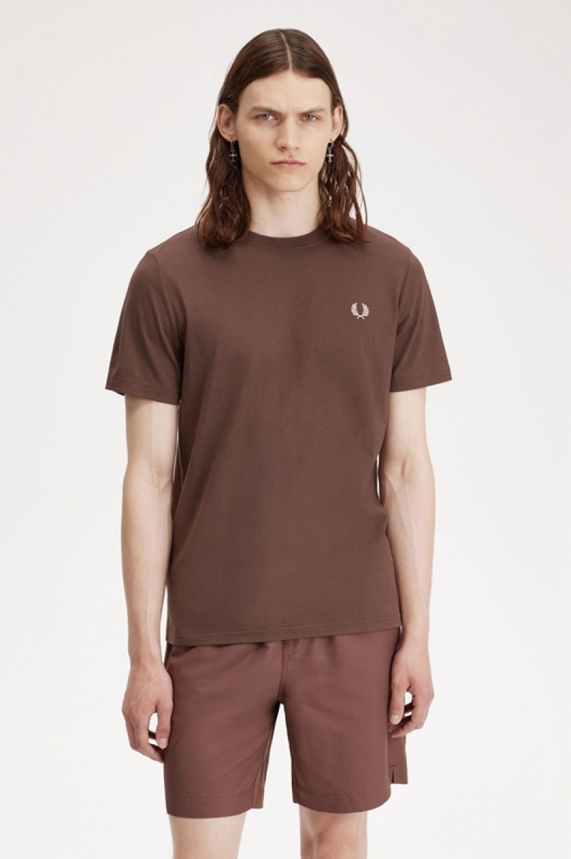 Fred Perry Crew Neck Men's T Shirts Chocolate | DMP-439617