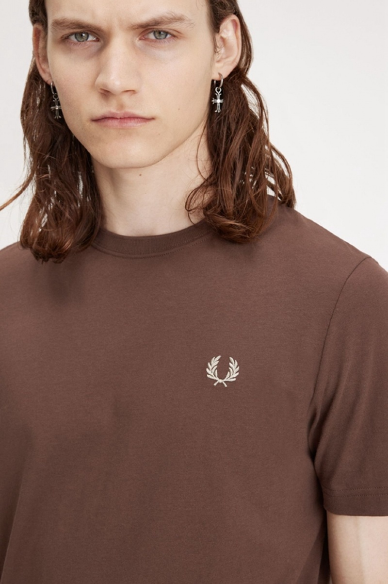 Fred Perry Crew Neck Men's T Shirts Chocolate | DMP-439617