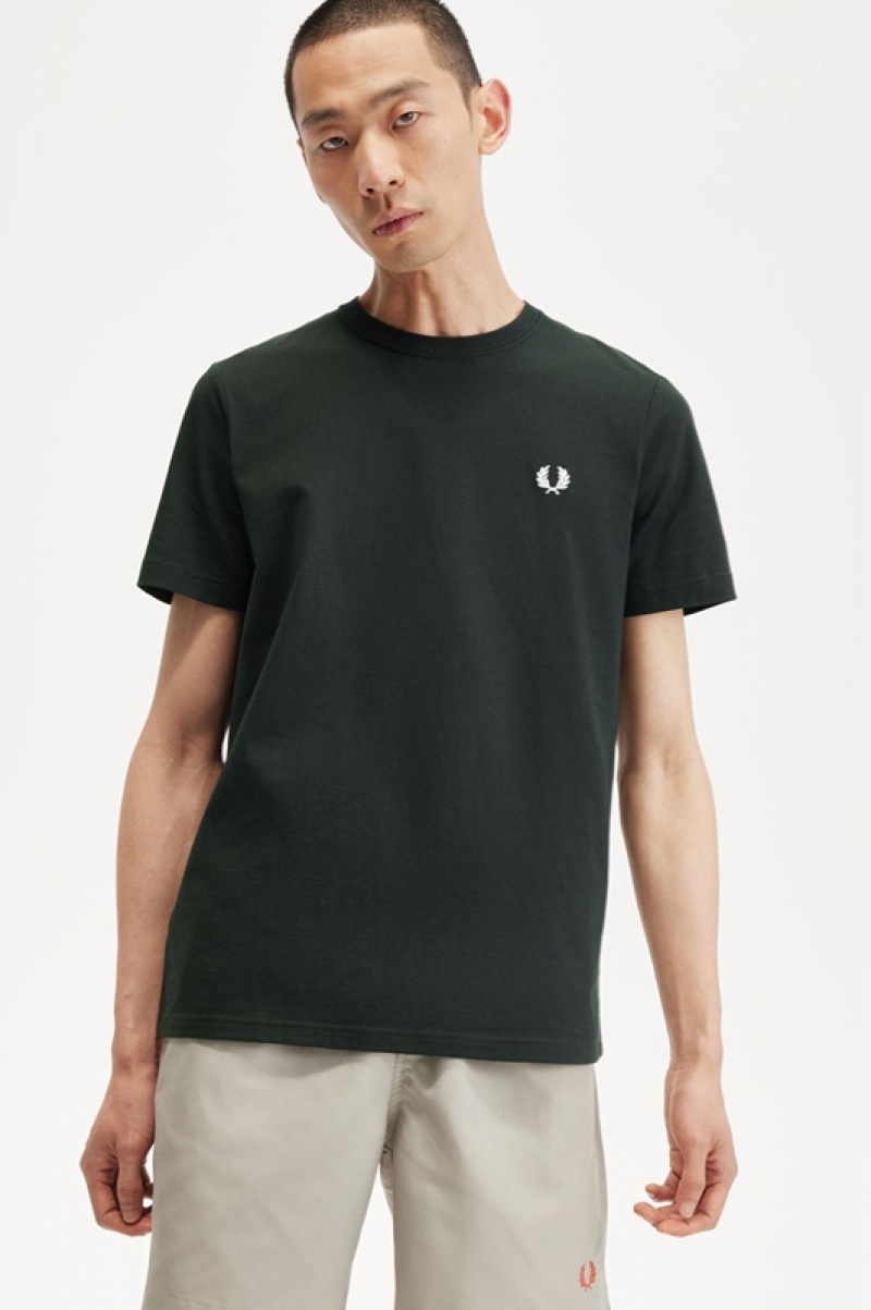 Fred Perry Crew Neck Men's T Shirts Green | PDH-739542