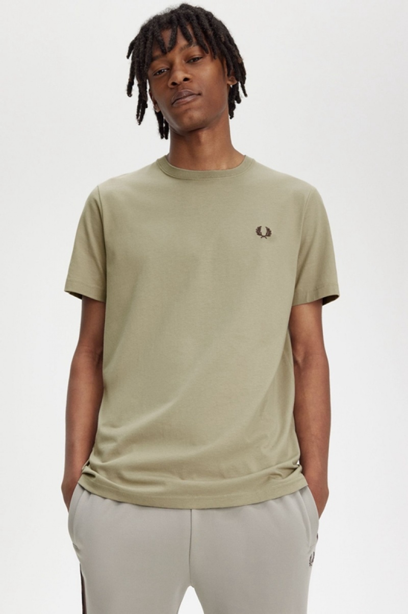 Fred Perry Crew Neck Men's T Shirts Green | HTU-036745