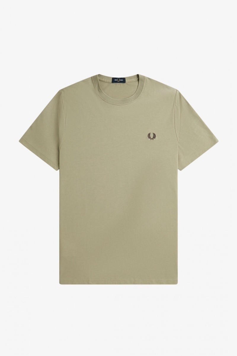 Fred Perry Crew Neck Men's T Shirts Green | HTU-036745