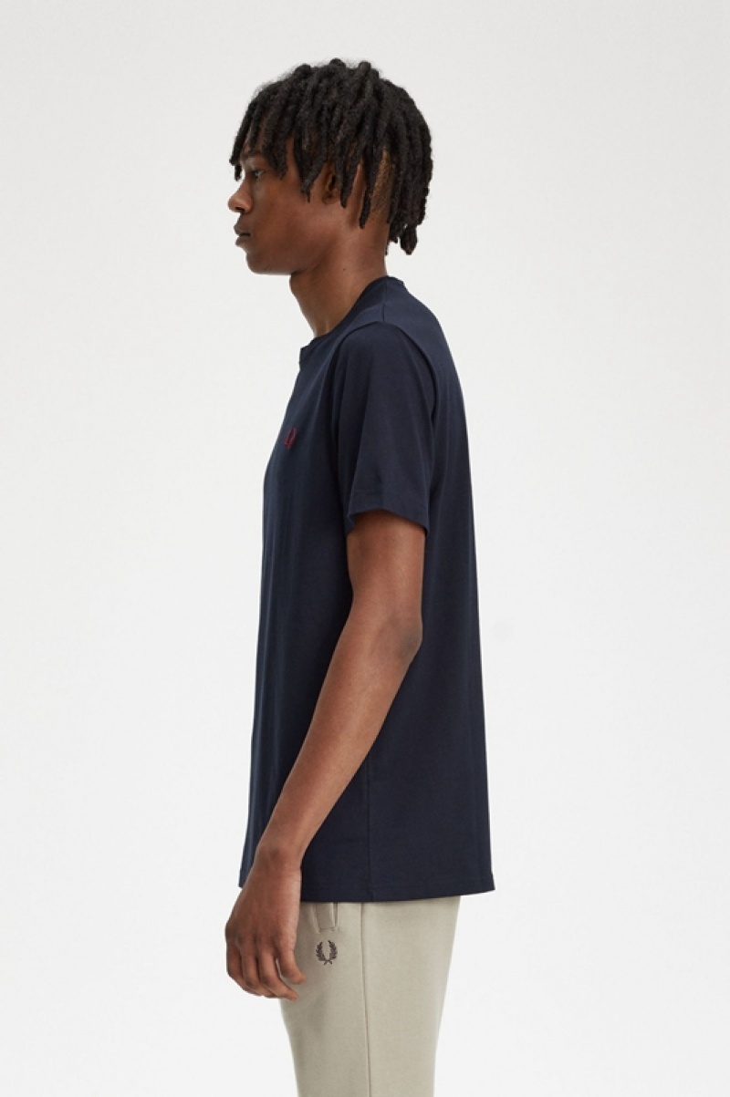 Fred Perry Crew Neck Men's T Shirts Navy | HQE-069834