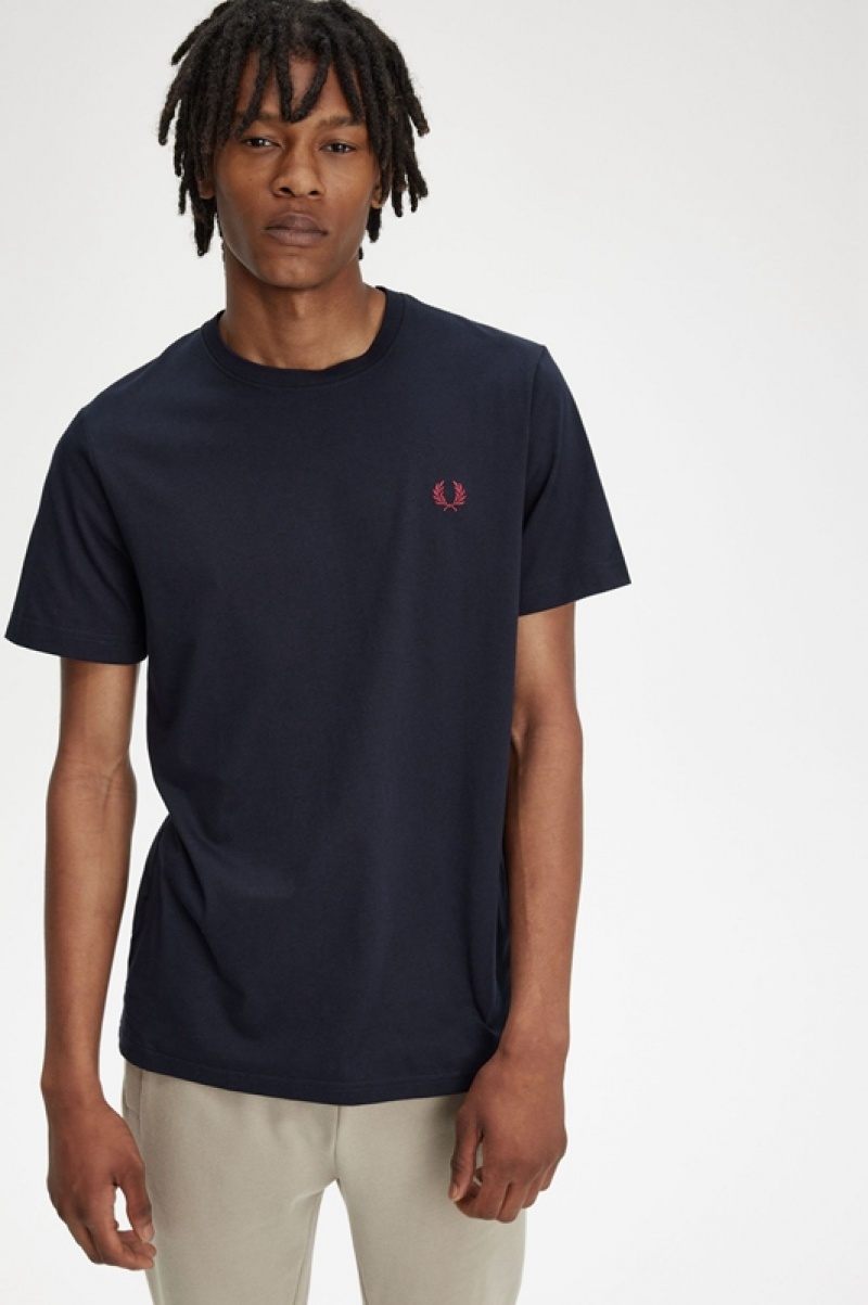 Fred Perry Crew Neck Men's T Shirts Navy | HQE-069834