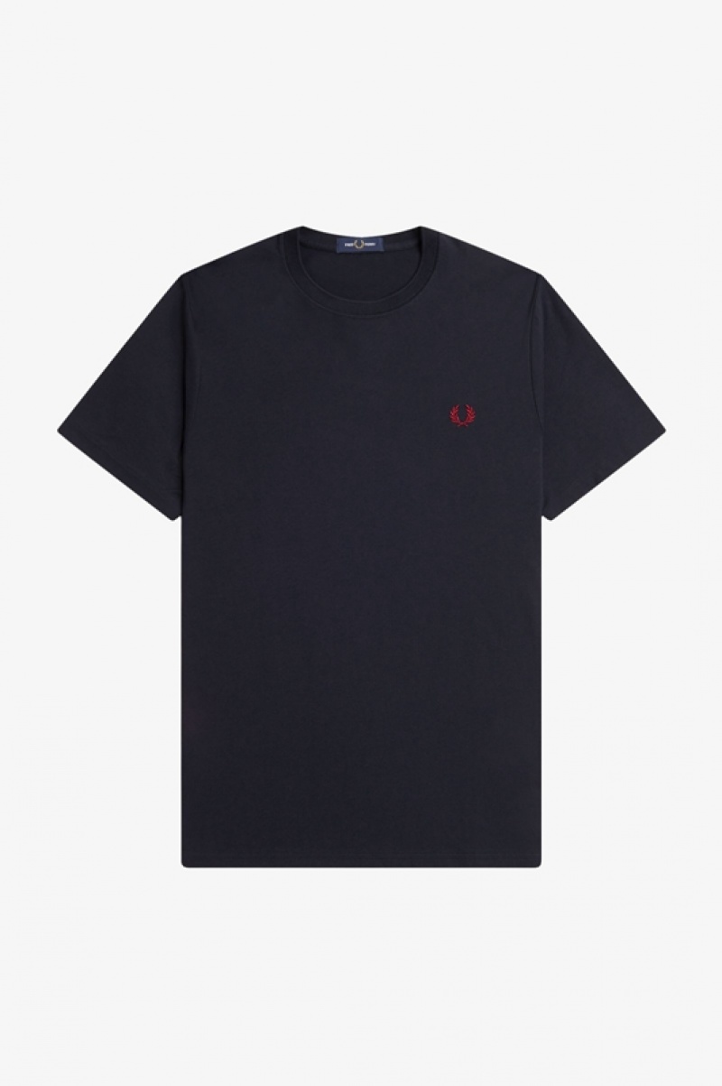 Fred Perry Crew Neck Men's T Shirts Navy | HQE-069834