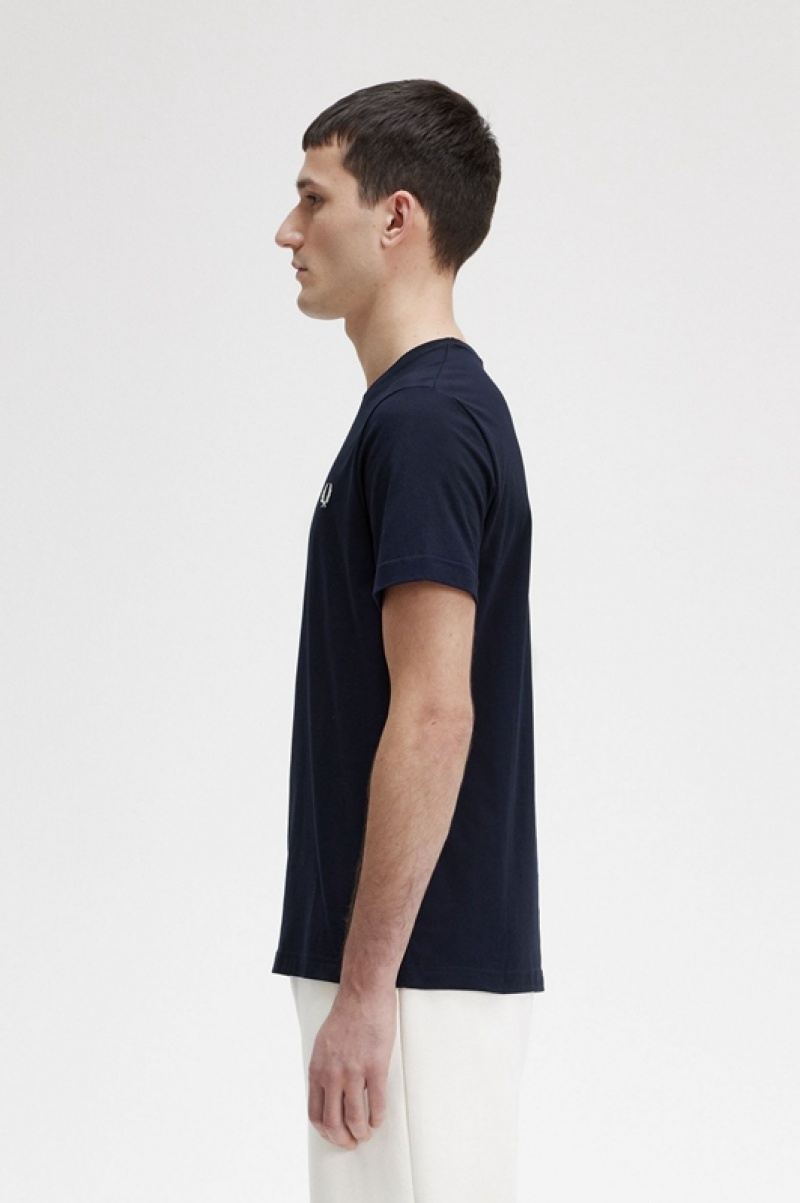 Fred Perry Crew Neck Men's T Shirts Navy | AGZ-541762