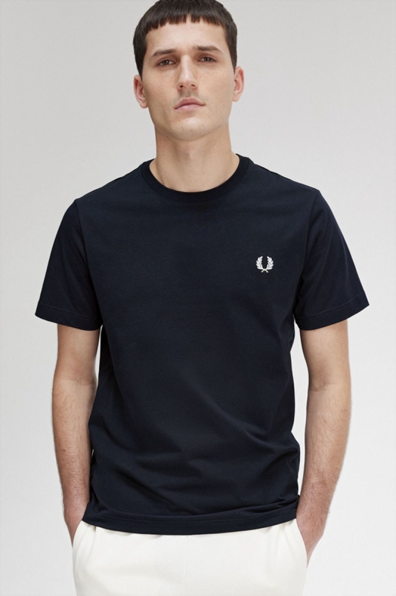 Fred Perry Crew Neck Men's T Shirts Navy | AGZ-541762