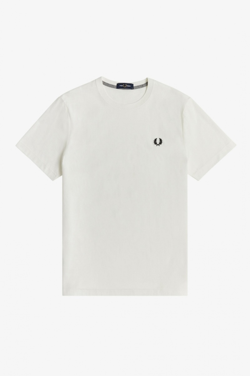 Fred Perry Crew Neck Men's T Shirts White | TJU-653892