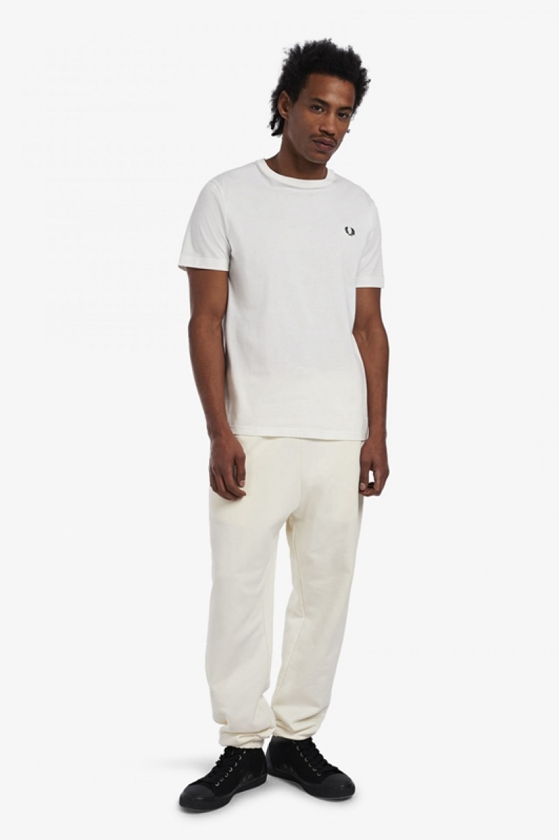 Fred Perry Crew Neck Men's T Shirts White | TJU-653892