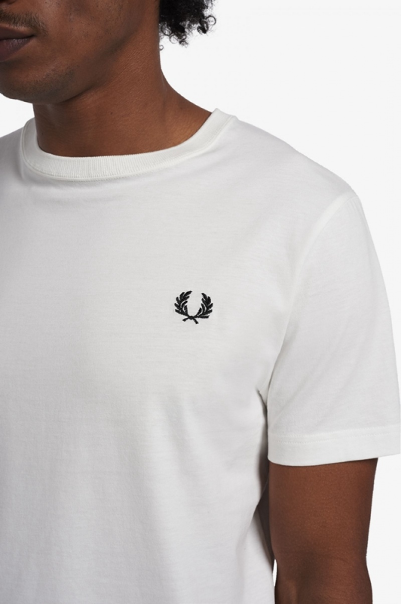 Fred Perry Crew Neck Men's T Shirts White | TJU-653892