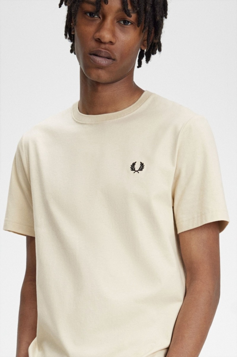 Fred Perry Crew Neck Men's T Shirts White | HNK-249756