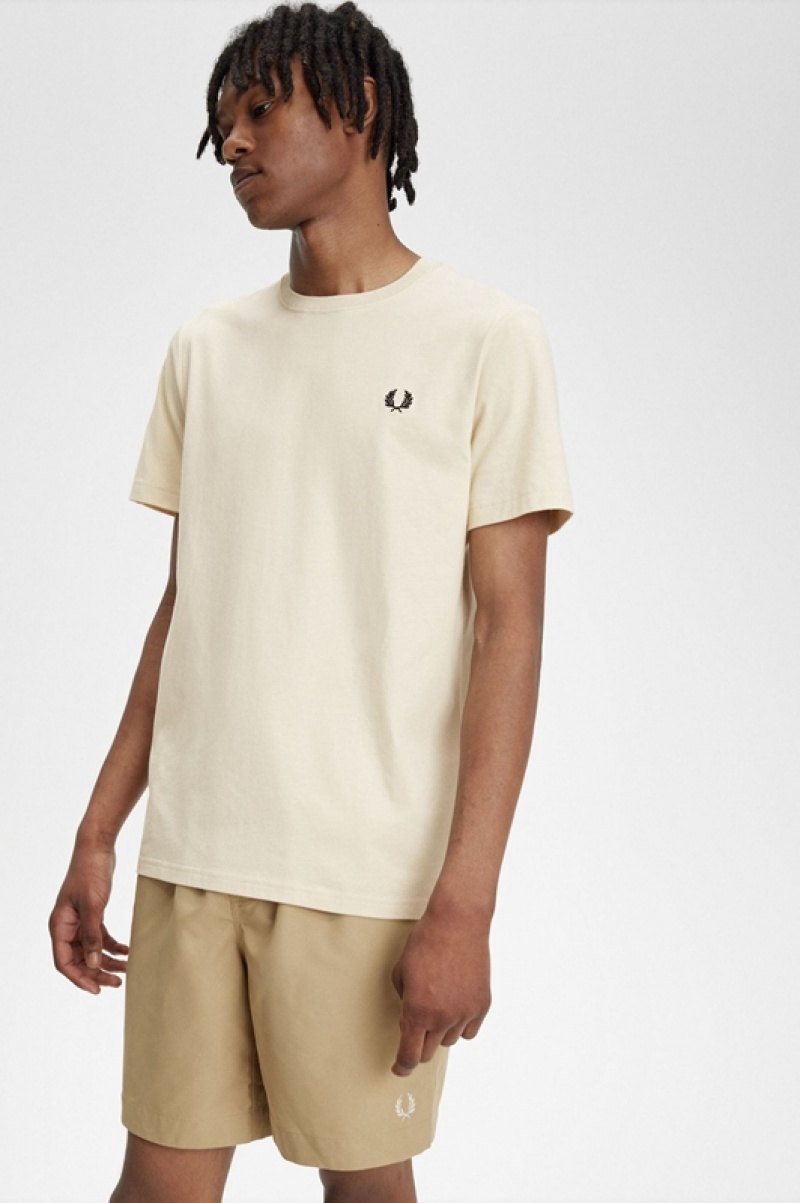 Fred Perry Crew Neck Men's T Shirts White | HNK-249756